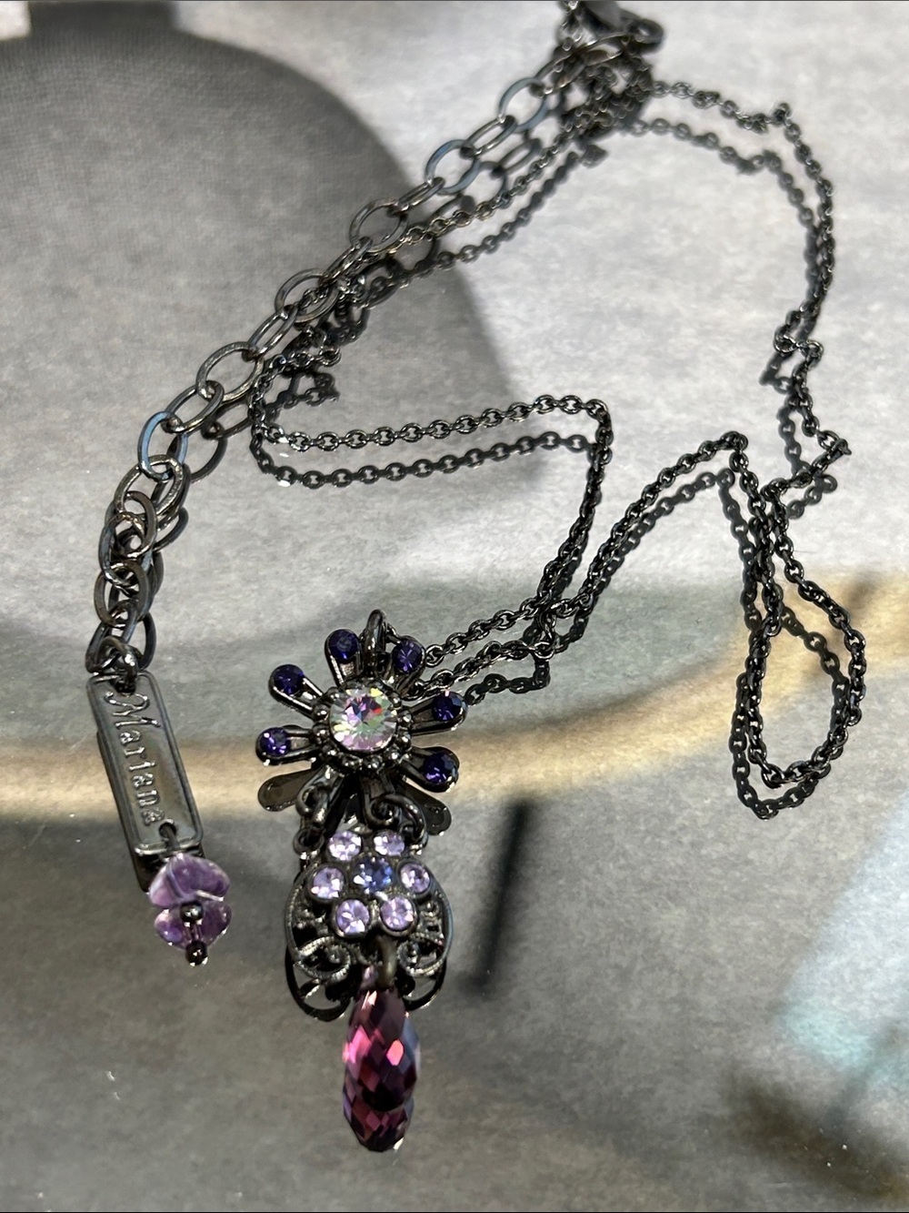 Mariana Purple Crystal Floral Drop Necklace